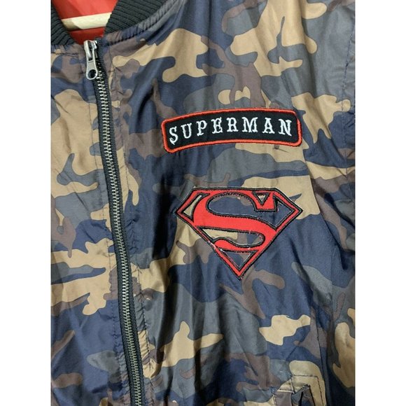 Superman Bomber Jacket‎ Teen Sz S Camo Brown LOGO - Picture 1 of 7